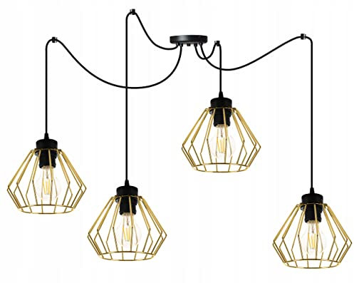 Light-Home Spider Santos Hängelampe Hängeleuchte - Deckenlampe Industrial für Wohnzimmer Schlafzimmer und Esszimmer - Pendelleuchte aus Metall - 4-Flammig - Schwarz und Gold