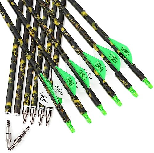 surwolf 31 Zoll Bogenschießen Carbonpfeil Praxis Jagdpfeile Spine 500 mit abnehmbaren Spitzen Zielpfeile für Compound & Recurve & Langbogen 6/12 Stück (12 x Pfeile)