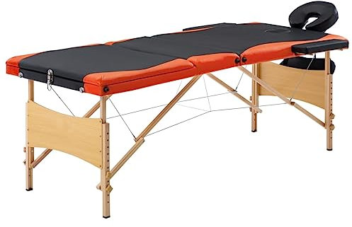 vidaXL Holz Massagetisch Klappbar 3 Zonen mit Tragetasche Therapie Massageliege Massagebank Kosmetikliege Therapieliege Massage Liege Schwarz Orange