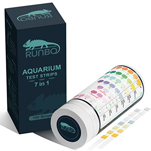 RUNBO 7 in 1 Aquarium-Teststreifen - 150 Stück Aquarium-Test-Set für Süßwasser Fischteich genaue Prüfung der Gesamthärte Gesamtalkalität Karbonat-Nitrat Nitrit Cl2 pH