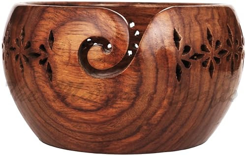 Bol de rangement en bois de rose personnalisé, support et distributeur pour fil sans nœuds, grand bol à tricoter et crochet – Cadeau personnalisé (non personnalisé, grand, 17,8 cm de diamètre x 10,2