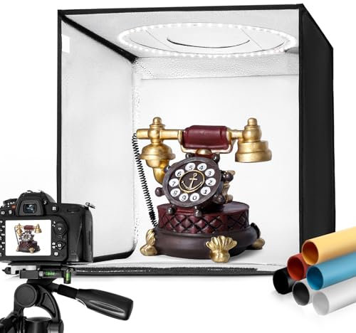 Yorbay Fotostudio Set 32 x 32 x 32cm CRI 95+ LED-Fotobox Lichtbox Lichtwürfel Profi Fotografie Lichtzelt inkl. 6 PVC-Hintergrundfolien (schwarz, rein weiß, grau,orange,rot,blau) Mehrweg