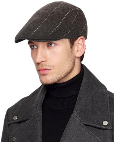 TRABIG Schirmmütze Herren mit Karierte, Hut Barett Herren Wollmischung Tweedkappe, Baskenmütze Herren Schwarz Flatcap Newsboy Mütze Driving Hut fur Herbst/Winter