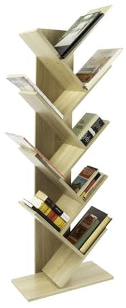 KARAT Bücherregal Wand Deko für Wohnzimmer, Arbeitszimmer, Schlafzimmer offener Wandregal, Standregal aus Holz Stufenregal Organizer mit 8 Fächern 50x141,5x25cm Eiche (Alexandria)