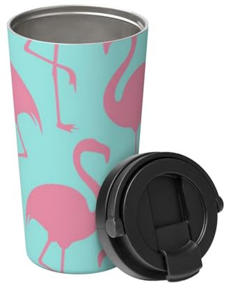 Taza de café aislada con tapa, diseño de flamenco rosa, taza de viaje de acero inoxidable para viajes, taza de café de doble pared para oficina, vaso de café para mantener caliente/café helado, té y