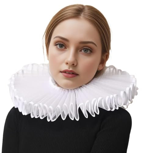 BPURB Renaissance Elisabethan Ruff Kragen Hals Rüschen Kragen Clown Halsbänder (Weiß)
