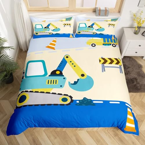 BJCJGGL Funda Nordica 90 Excavadora Azul Edredón Cama 90 para Niñas Niños con Cremallera de Suave Transpirable Microfibra Fundas Nordicas 150x220 cm + 2 Fundas de Almohada 50x80 cm