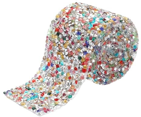 QUARKZMAN 1 Rouleau de 1 Yard de Ruban Diamant en Strass Cristal Autocollant pour Projets d'Art et d'Artisanat, Gâteaux de Mariage, Décorations d'Anniversaire Couleurs Mélangées