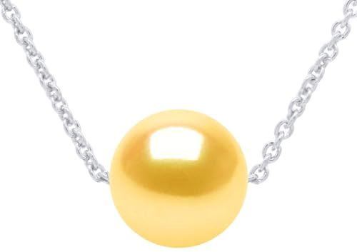 PEARLS & COLORS - Collier Chaîne Perle de Culture d'Eau Douce Ronde - Qualité AAA + - Argent 925 - Bijou Femme