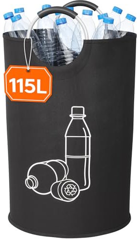 Lifewit 115L Collecteur de Bouteilles, Poubelle Tri Selectif pour Plastique, Bouteilles Verre, Poubelle Exterieur de Recyclage avec Poignée en Aluminium, Poubelle Cuisine Rangement de Bouteilles, Noir