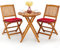 GOPLUS Juego de Mesa y Sillas para Jardín 3 Piezas, 1 Mesa Redonda y 2 Sillas Plegables con Cojines, Muebles Jardin de Madera de Acacia para Exterior Terraza Patio Bistro Piscina (Rojo)