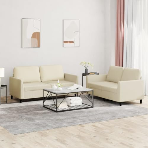 UTSRABFA Sofa Sitzbank Esszimmer Cord Sofa Küchensofa 2-TLG. Sofagarnitur mit Kissen Creme Kunstleder Geeignet für Café, Wohnzimmer, Gästezimmer, Büro