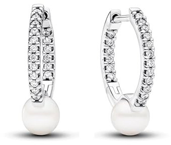 PANDORA Timeless Behandelte Süßwasserzuchtperle & Pavé Creolen aus Sterling Silber mit Zirkonia, 293171C01
