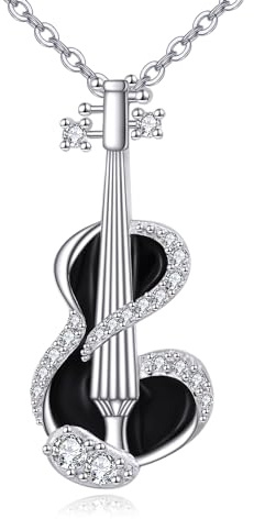 POPLYKE Violine Halskette Sterling Silber Schwarz Violine Anhänger Kette Musik Schmuck Geschenke für Frauen Musikliebhaber