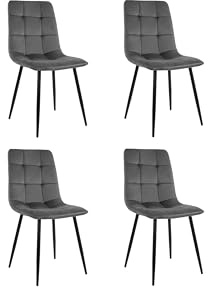 SAM 4er Set Esszimmerstuhl ULF, Samtbezug grau, Schwarze Metallfüße