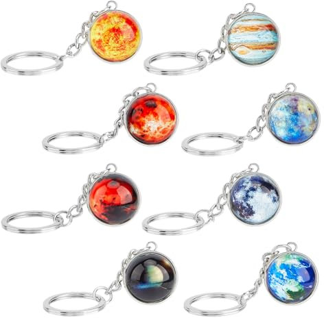 SUPERFINDINGS 8Stk. Planet Schlüsselanhänger Sonnensystem Planet Schlüsselring Leuchten Im Dunkeln Leuchtende Galaxie Schlüsselring Für Autoschlüssel DIY Schmuckstück Taschen Dekoration