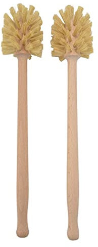 Wooden Toilet Brush 2PCS 14x3in Toilet Cleaning Brush Non Slip Long Handle Reusable Beechwood Toilet Brush for Bathroom