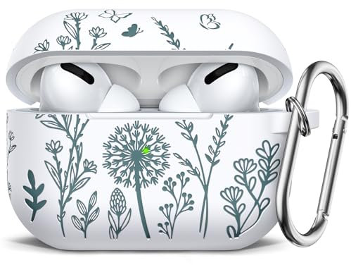 Minyee Schutzhülle mit Blumenmuster, kompatibel mit Airpods Pro 2./1. Generation, weiche Silikonhülle, zweifarbig, süßes Blumenmuster, kompatibel mit Apple AirPods Pro Case 2