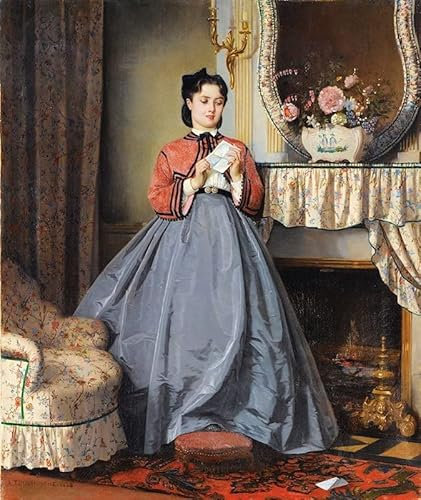 LynSet Ölgemälde Bilder Kunst Leinwand Kunstdruck Leinwandbild Der Liebesbrief Von Auguste Toulmouche Leinwandbilder Bild für Wanddekoration 60x90cm