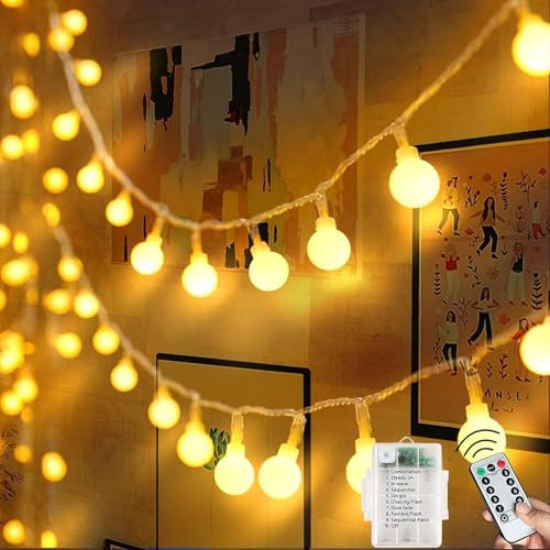 Lezonic 60LED Battery Fairy Lights, 6M Battery Powered String Lights, 8 Lighting Modes Christmas Fairy Lights for Indoor/Outdoor, Bedroom, Party, Christmas Tree Decorations(Warm White)