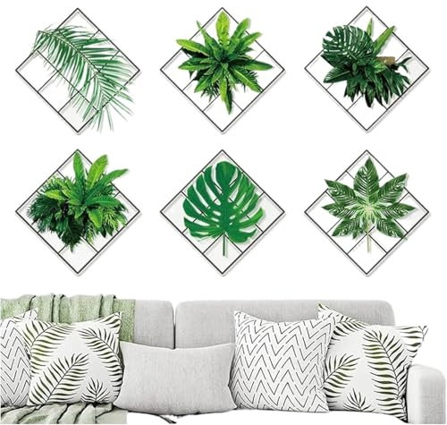 3D Vivid Green Plants Grid Wall Decal, 3D Green Plant Wall Sticker, Wall Stickers for Living Room, Bathroom Wall Stickers, Kitchen Stickers Wall Decor, Wall Decor Stickers for Bedroom