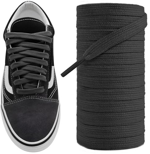 NDTEZUGT 8mm Lacets Plats pour Vans Baskets, Cordes Lacets de Replacement en Coton pour Chaussures de Sport en Toile (Noir,39/100cm)