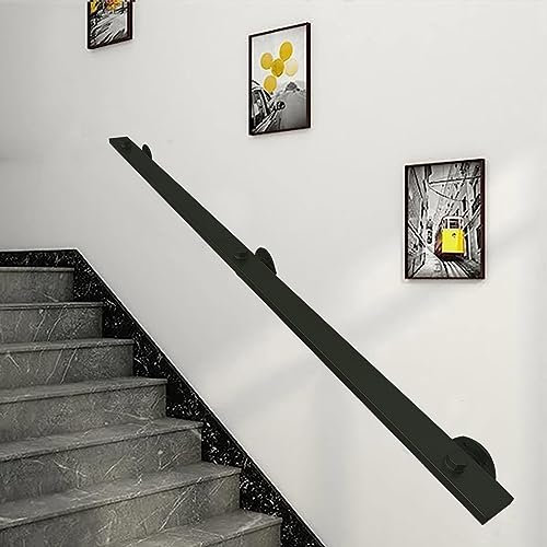 Treppengeländer-Handlauf für den Innen- und Außenbereich, industrielle Rohrhandläufe, Wandmontage, Treppengeländer, Sicherheits-Haltegriff – Schwarze Wandhalterung aus Schmiedeeisen (Größe: