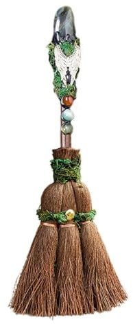 Cinnamon Witch Broom | Natural Crystal Whisk Broom Compact Wiccan Revitalize Your Halloween Atmosphere for Altar Cleaning and Sweeping Away