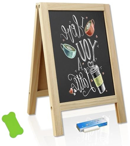 A Boards Pavement Signs, Small Blackboard 25 x 40 cm (9.84 x 15.7in) Double Sided Chalkboard Easel Freestanding Menu Board Advertising Board for Café Shop Pub Outdoor