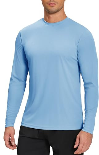 Weardear Sportshirt Herren Langarmshirt Sport T-Shirts Atmungsaktiv UV Shirt UPF 50+ Sonnenschutz Langarm Fitnessshirt Gym Running Top Rashguard Schwimmshirt Badeshirt Hellblau M