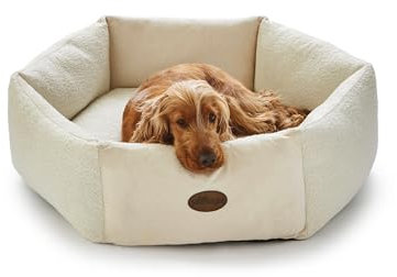 Silentnight Deep Sleep Donut Dog Bed - Premium Bouncy Fibres and High Walls for Comfort - Removable Luxurious Plush & Velvet Cover - Machine Washable & Non-Slip Base Pet Bed, Natural, Large - 90x22cm