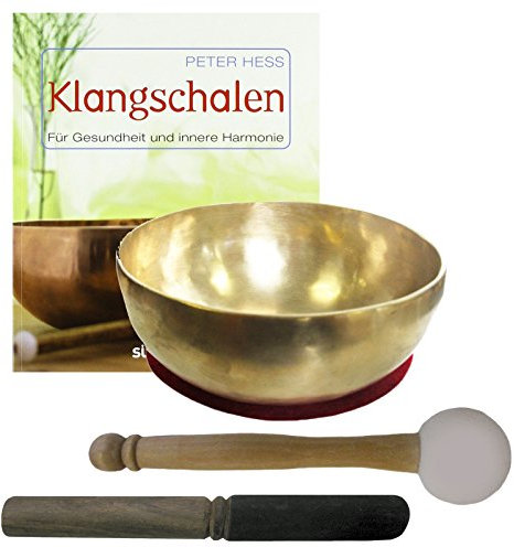 Therapie KLANGSCHALE 600-700g + BUCH Peter Hess 5-tlg Klangmassage SET. KLEINE HERZSCHALE Handarbeit NEPAL + Klöppel + ZUBEHÖR. 70192-2