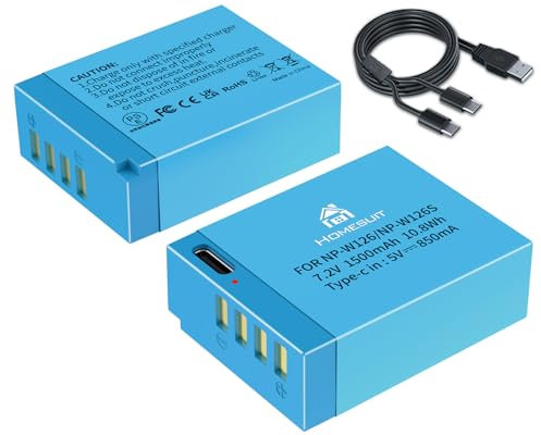 Homesuit NP-W126 - Batteria 1500 mAh e USB-C per Fujifilm XT30II XT30 XT20 XT10 X100V X100VI X100F X-T3 X-T2 X-T1 XA1 XA2 XA3 X-E3 X-E2 X-E1 X-H1 X-M1 Xpro3 Pro2 X-Pro. 1 (confezione da 2)