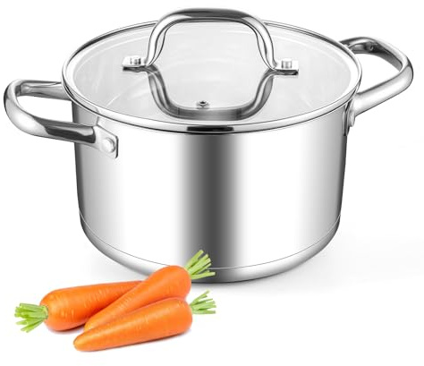 Leonyo 4 Qt Small Stock Pot with Visible Lid, Induction Cookware Soup Pot | 3-Ply Heat-conducting Bottom for All Stoves, Stewing & Boiling & Simmering