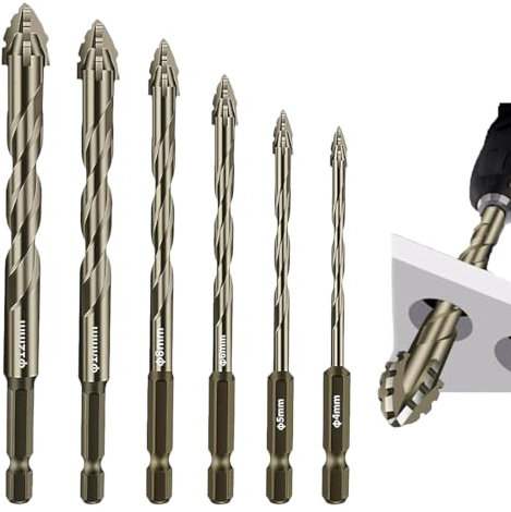 YAYNO 6 Piezas brocas excéntricas 4/5/6/8/10/12 mm de cuatro filos de acero de alta velocidad Brocas con Punta de Carburo Cementado para hormigón para azulejos hormigón cristal etc