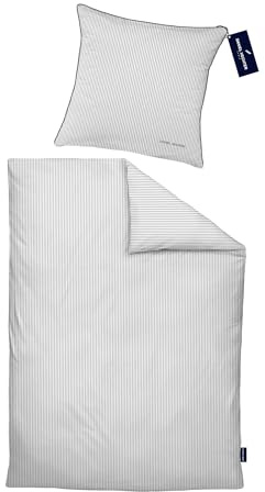 Daniel Hechter Bettwäsche Satin 0061304 LÄNGSSTREIFEN 1x 135x200 cm + 1x 80x80 cm, Silber/grau