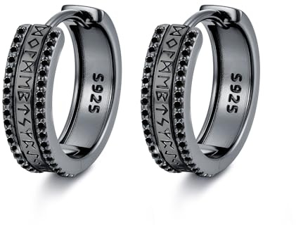 925 Sterling Silber Wikinger Creolen  für Männer Damen Wikinger Schmuck | Silber/Schwarze/Gold Ohrringe Wikinger Schmuck Geschenke(mit Geschenkbox)