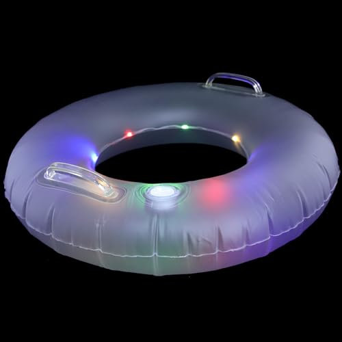 KICHOUSE Aufblasbarer Schwimmring mit LED Lichtern Farbenfroher Poolring mit Griffen für Erwachsene für und Strandspaß