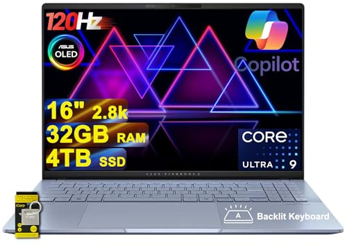 ASUS Vivobook S16 AI PC Laptop 16 pollici 2.8k OLED 120Hz (600nits, 100% DCI-P3) Intel 16-core Ultra 9 285H 32GB RAM 4TB SSD Retroilluminato per Creator Designer Business Professional Win11 ICP Hub