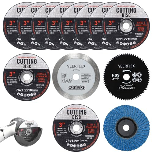 Aoyswuz 13 Pezzi Disco da Taglio da 76 mm, Dischi per Smerigliatrice Angolare Foro Centrale 10mm per Tagliare Metallo, Pietra, Legno, Plastica
