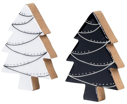 levandeo 2er Set Deko Aufsteller Tanne H14cm Schwarz Weiß Holz Weihnachten Tischdeko Deko Weihnachtsschmuck Weihnachtsdeko