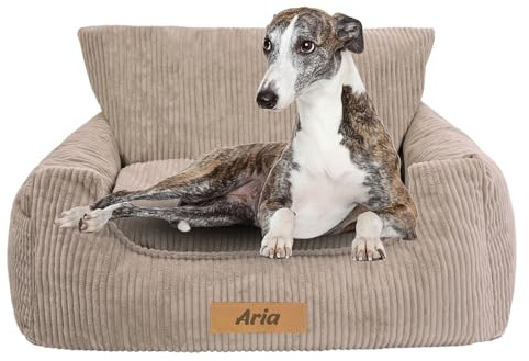 Petsen Hund Autositz & Hundebett 2in1, personalisierbar mit Namen, Hundekorb Rückbank mit Leine, Hundesitz für mittelgroße Hunde (beige)