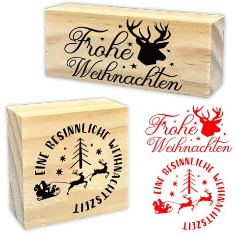 Weihnachtsstempel Holz Set – „Frohe Weihnachten“ Stempel