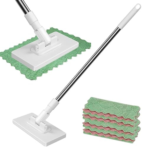 Snap Grip Mini Mop, 2026 New Lazy Mop Clip On,Disposable Dust Portable Mops with 4 Reusable Cloths,Hands-Free with Automatic Cloth Changing & 360°, Wet and Dry Floor Mops