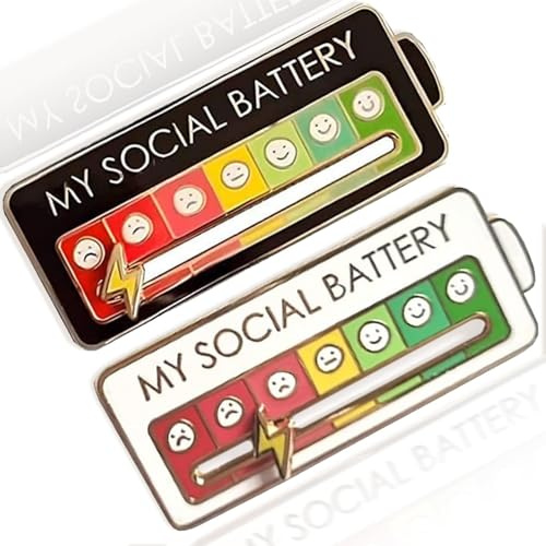 2Pcs Social Battery Pins,My Socials Battery Badge,Mood Conversion Brooch Pin,Batterys Slider Pins Badges Lapel My Social Batterys,Cute, Creative Expression Pin for 7 Days A Week Daily (Black,White)