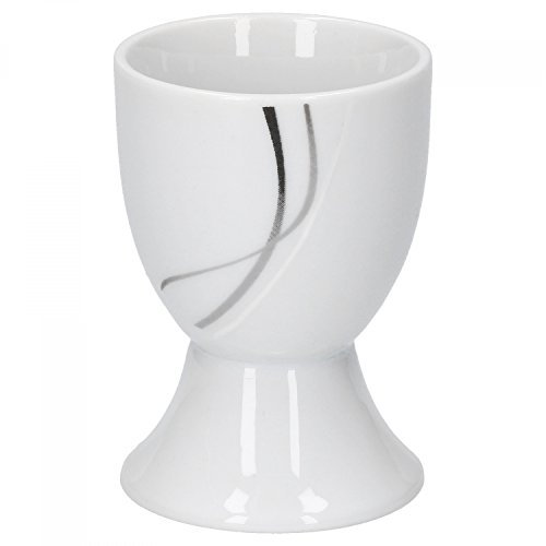 Van Well Eierbecher Silver Night einzeln, rund Ø 50 mm, H 70 mm, Eierständer hoch, Egg Cup, weißes Hotelporzellan, abstraktes Dekor, Gastro-Geschirr