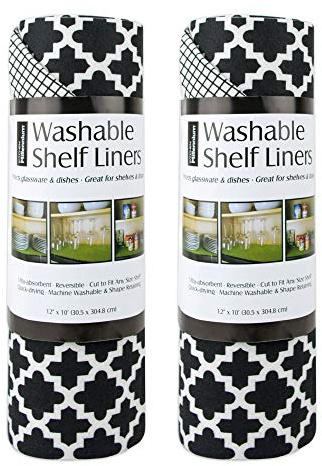 DII Fridge & Shelf Liner Collection Non-Adhesive, Cut to fit, Machine Washable, 12x20, Black Lattice, 2 Piece
