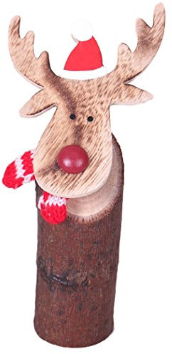 Holz-Sockel mit wackelndem Elch-Kopf ~ 16cm ~ Süße Figur als Deko für Winter und Weihnachten