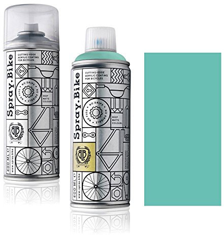 SPRAY.BIKE Fahrrad Lackspray in versch. Farben - KEINE GRUNDIERUNG notwendig - Acryllack/Lack Spray in 400 ml Spraydose, Matt- und Klarlack Optik möglich (Türkis Milan Celadon 2, Klarlack Set)