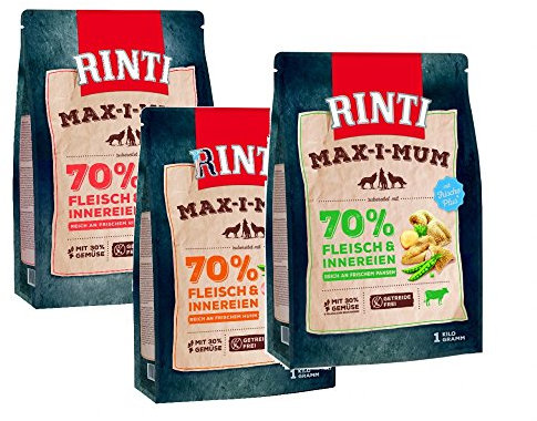 RINTI MAX-I-MUM Probierpaket | Hunde Trockenfutter | 3x1kg | 70 % Fleisch & Innereien | ohne Getreide